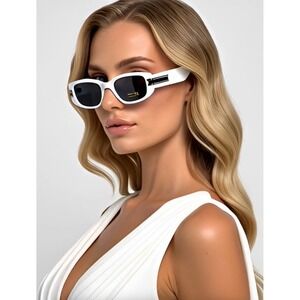 Oval Cat Eye Sunglasses White Frame Black Lens Fashion Designer UV400 Protection